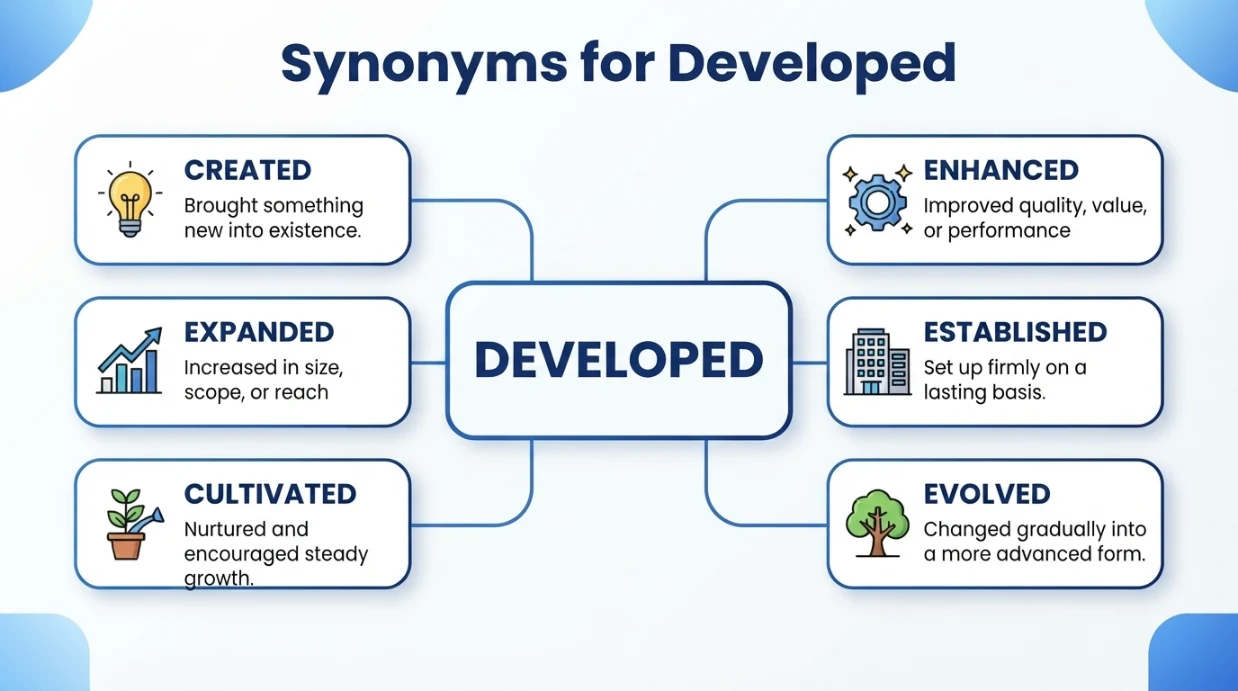 synonyms for developed